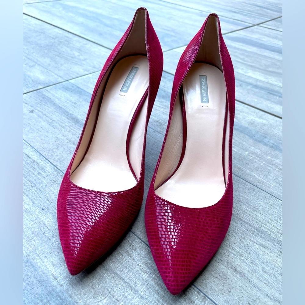 NEW Giorgio Armani Textured Leather Heels Deep Pink Red Fuchsia